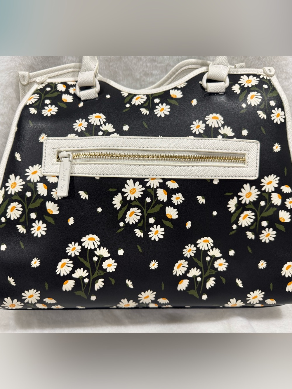 Betsey Johnson EUC—Women's Black Floral Daisy Tote Bag with White Trim